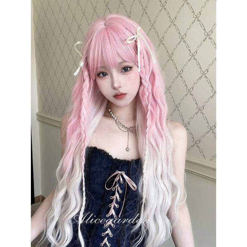 AG假发女长发网红lolita『蜜桃可可』日系甜美渐变长卷发jk全头套