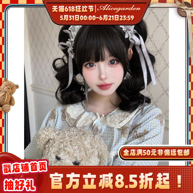 AG假发女短发lolita『黑丝绒』原宿doll感罗马卷虎口夹马尾全头套
