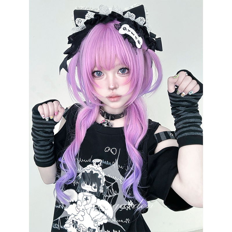 动漫少女感炫彩渐变卷发头套