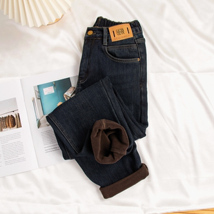 松紧腰萝卜加长老爹裤 胖MM2025秋冬新款 女加厚大码 哈伦加绒牛仔裤
