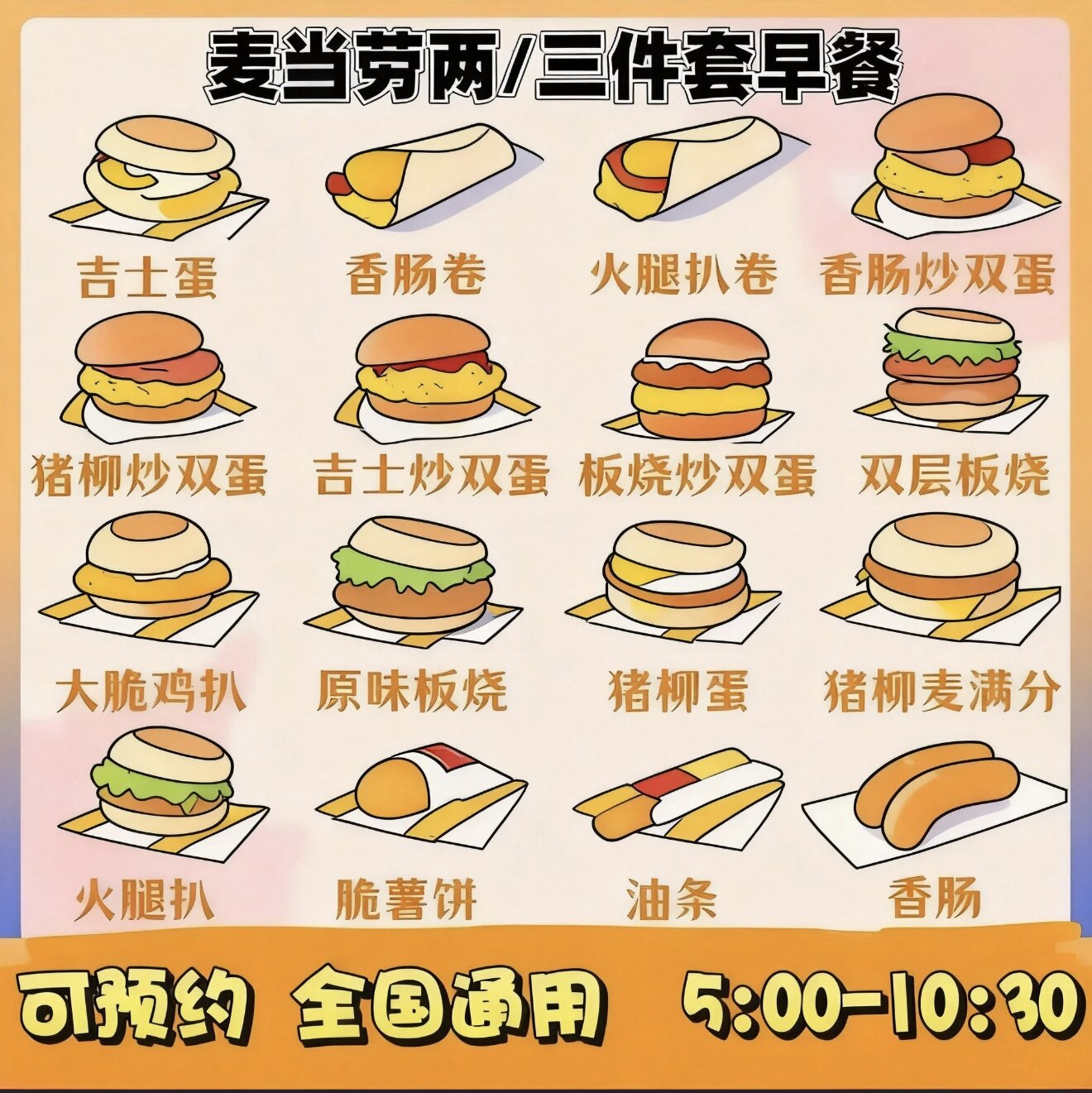 麦当劳早餐优惠券板烧鸡腿吉士猪柳火腿薯饼油条豆浆麦满分代下单