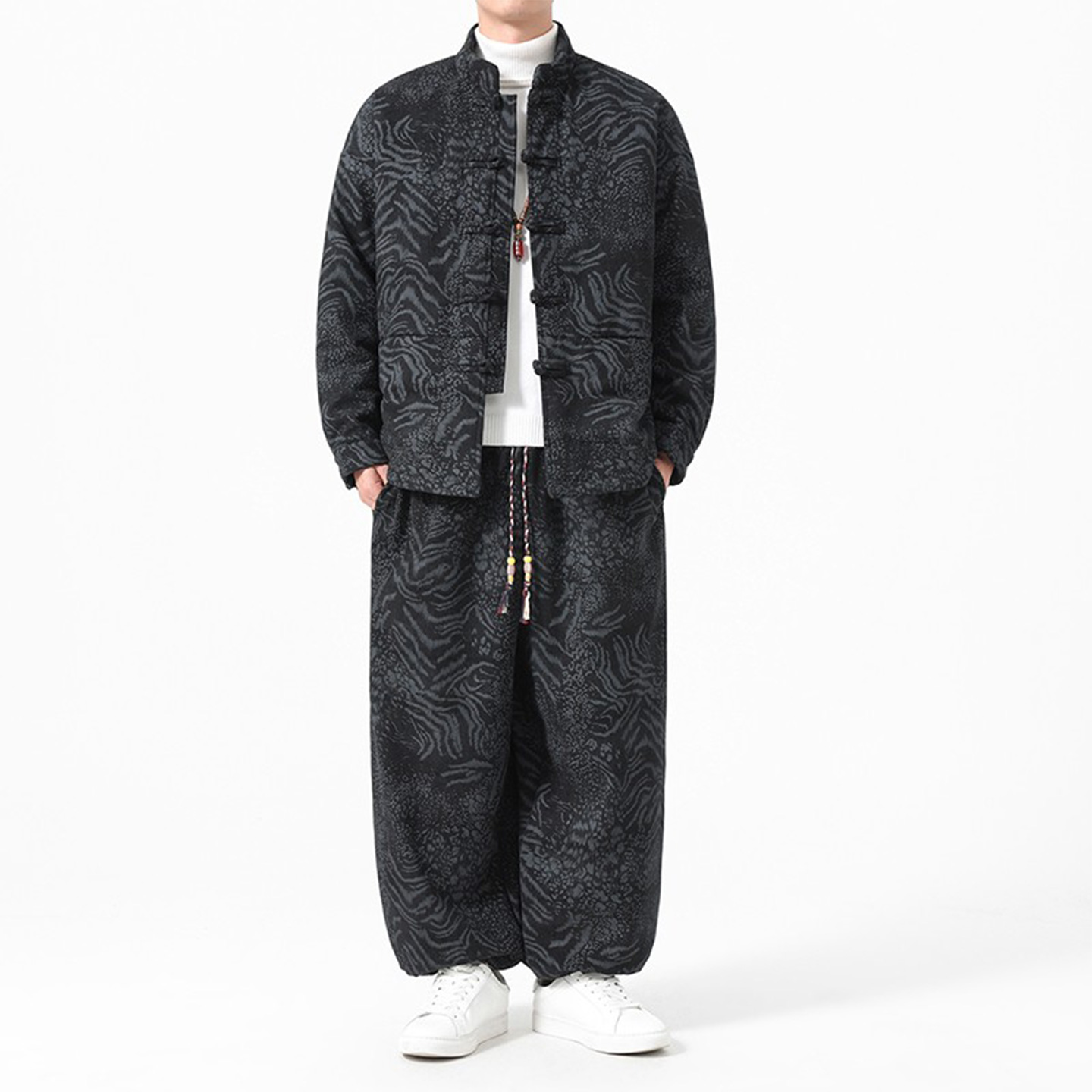 中国风冬季暗纹提花套装男两件套