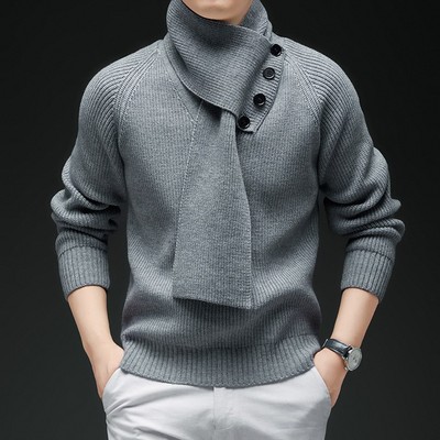 高级设计感围脖领毛衣男针织衫