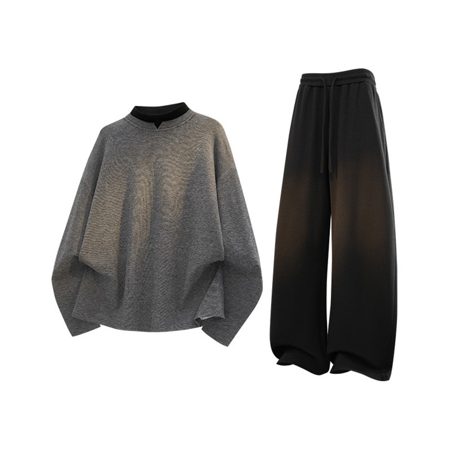 假两件设计半高领长袖t恤男士套装秋季宽松直筒休闲裤百搭两件套,男装,休闲运动套装,淘宝优惠券,粉丝福利购,淘宝优惠卷