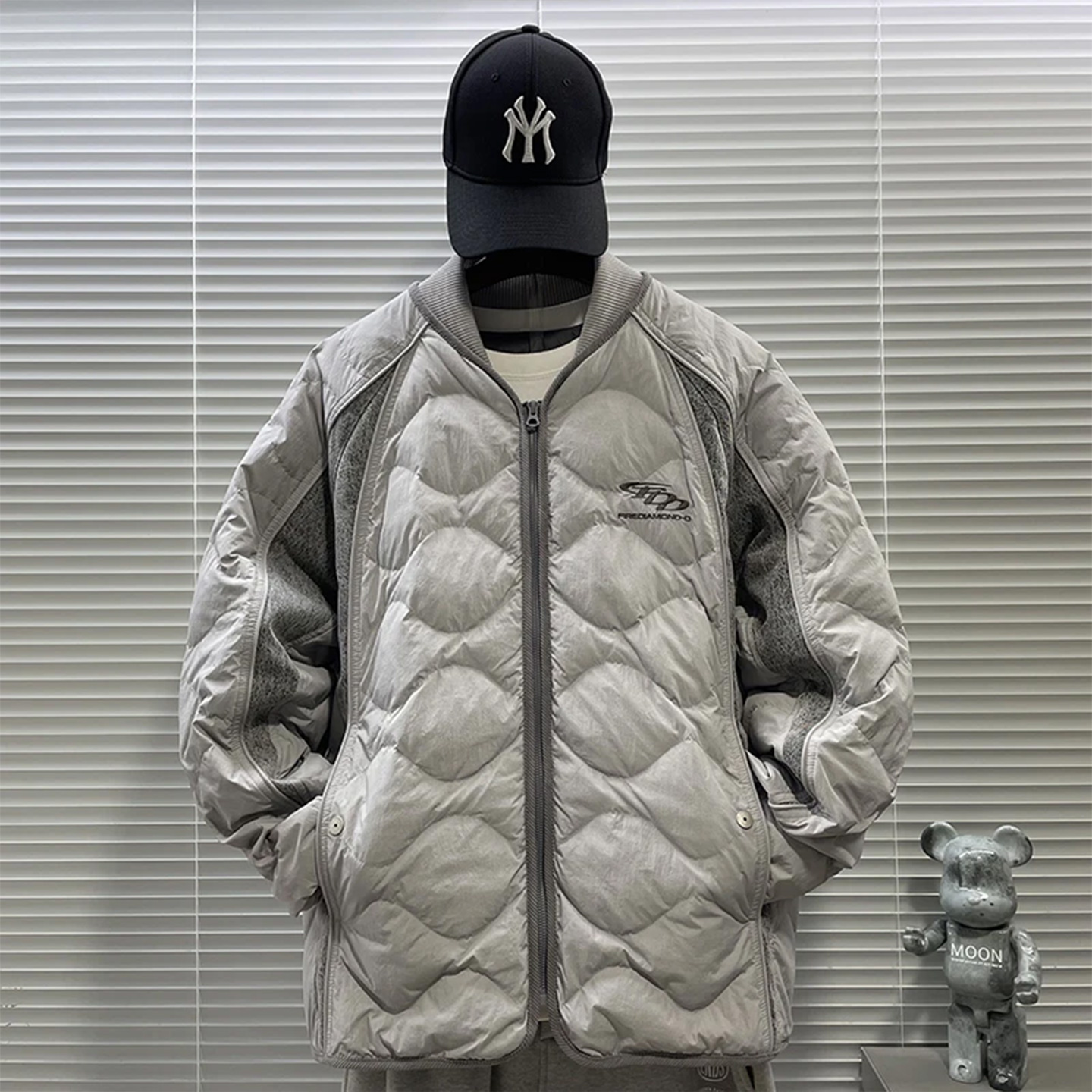 冬季白鸭绒羽绒服男牛仔拼接外套