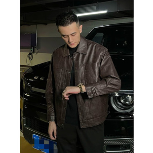 美拉德咖色短款PU皮衣男冬季夹棉加厚外套轻奢痞帅硬汉机车风夹克