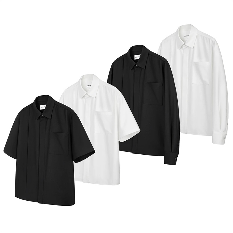 夏季冰丝雪纺短袖衬衫男黑白衬衫