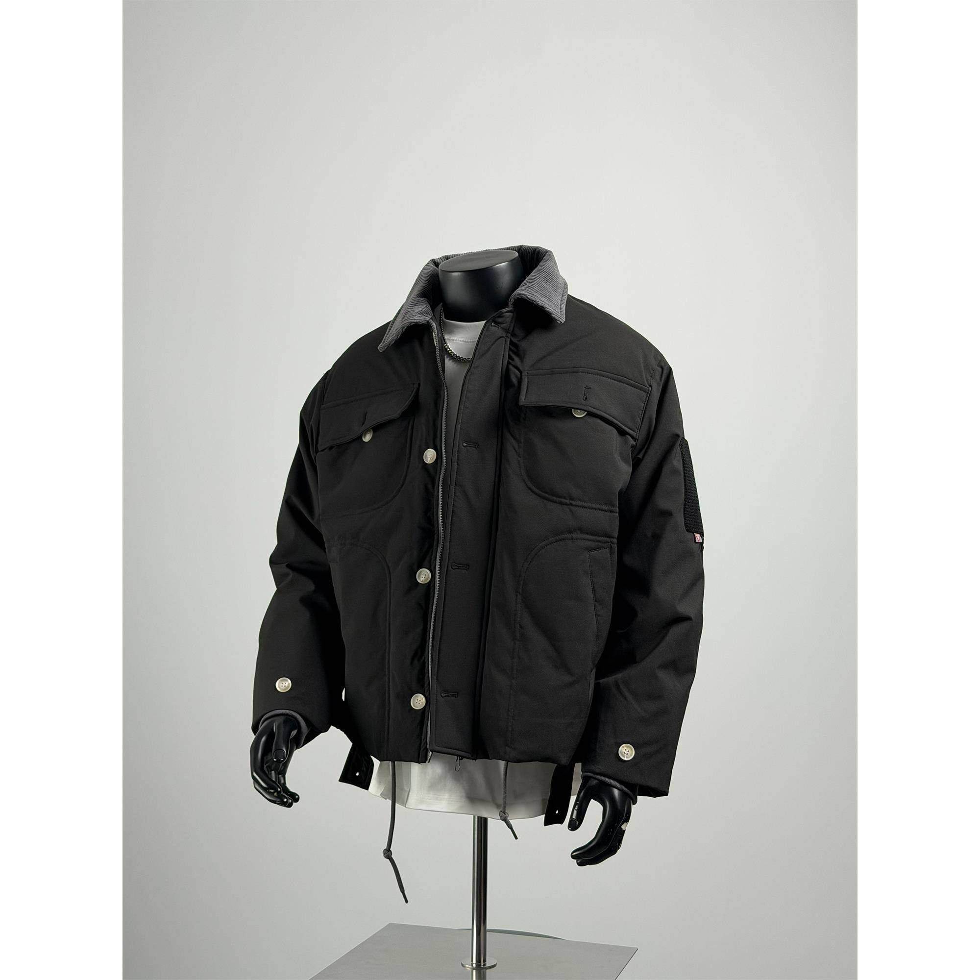 日系覆古撞色翻领工装羽绒服男