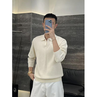 韩系穿搭云感暖绒翻领针织长袖毛衣男cleanfit极简亲肤内搭线衣潮