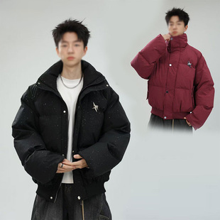 棉衣外套 加厚保暖面包服高级感短款 美式 高街满天星羽绒棉服男冬季