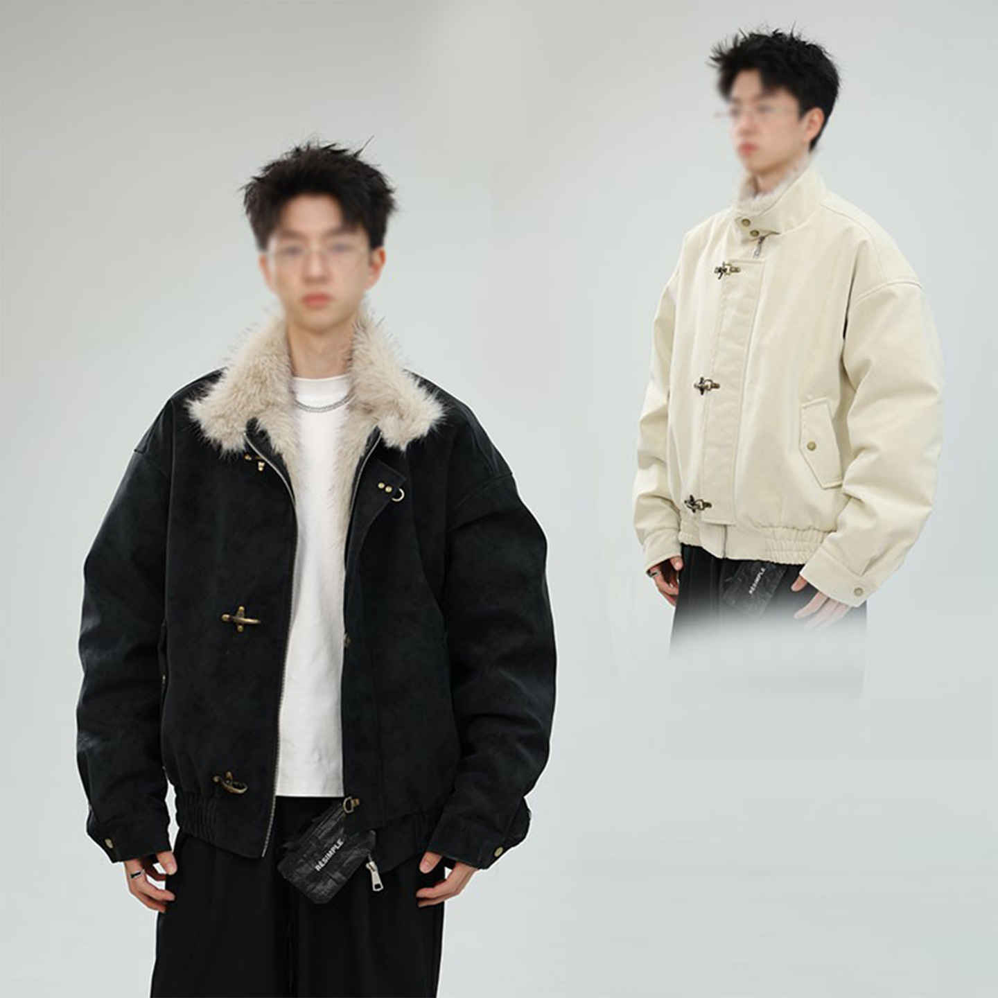 美式哈灵顿PU皮衣棉服男冬季外套