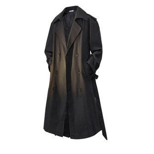 英伦风双排扣中长款 领皮衣外套秋冬防风潮流大衣 风衣男高级感西装