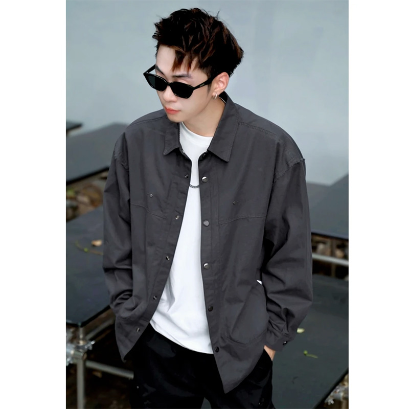 日系复古衬衫式牛仔水洗夹克男
