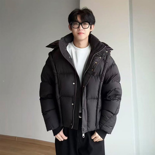 可拆卸连帽羽绒服男cleanfit解构设计层次感短款外套防寒保暖冬装