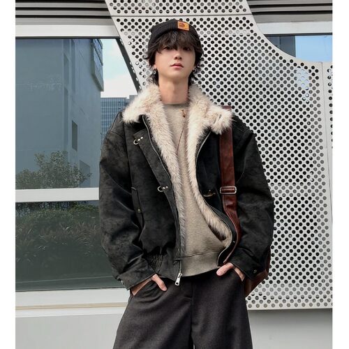 飞机扣哈灵顿座山雕棉服男外套