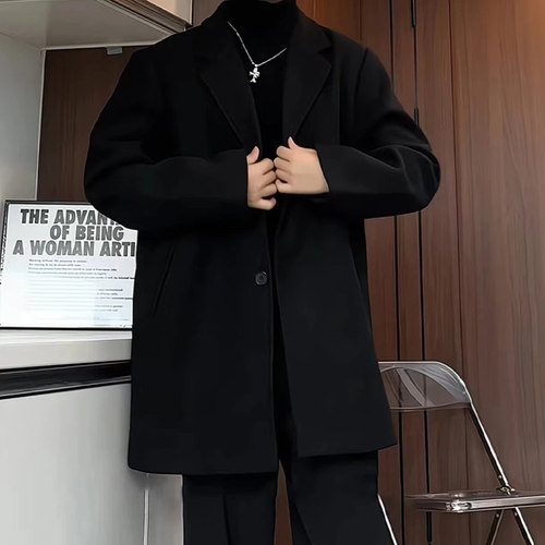 毛呢大衣秋冬加厚西装领妮子外套