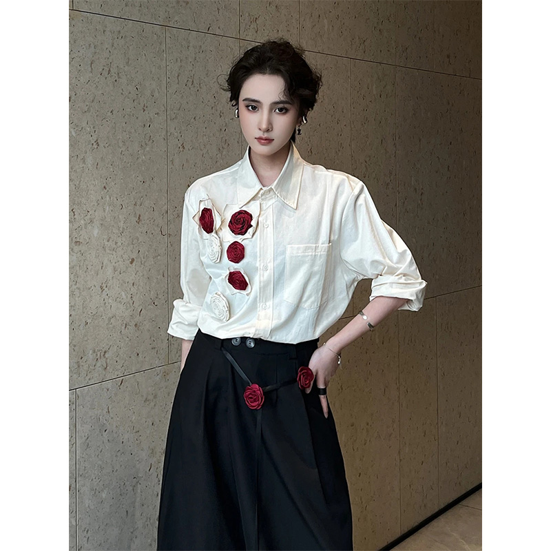 新中式设计感重工立体玫瑰衬衫