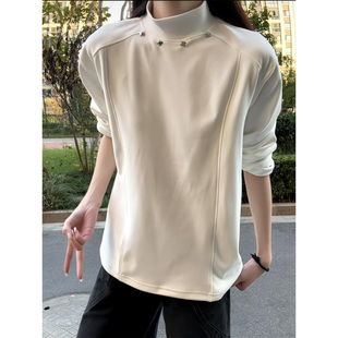 320g重磅半高领铆钉德绒长袖t恤男加厚保暖内搭打底衫休闲卫裤潮