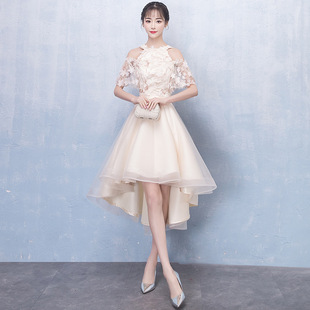 出租伴娘服晚礼服2026新优雅挂脖前短后长显瘦宴会晚礼服合唱演出