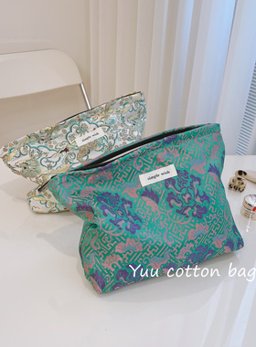 【YUU布包】新中式国风提花帆布化妆包女士手袋手拿包收纳小方包