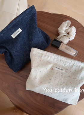 【YUU布包】复古文艺素色牛仔帆布化妆包小众设计女手拿包内胆包
