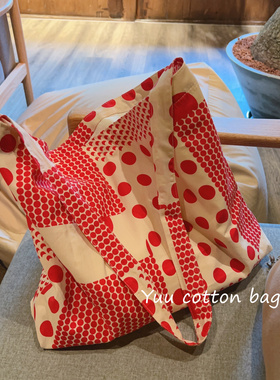 【YUU布包】复古红色波点印花斜挎帆布袋女肩文艺大容量慵懒风