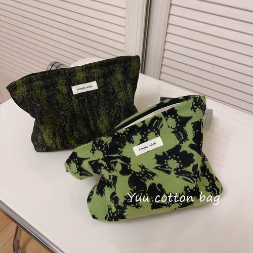 绿色复古小方包手拿包帆布