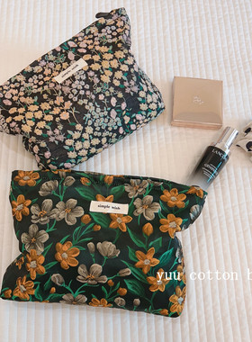 【YUU布包】春季新品赫本风复古碎花手袋手拿包化妆包提花帆布袋