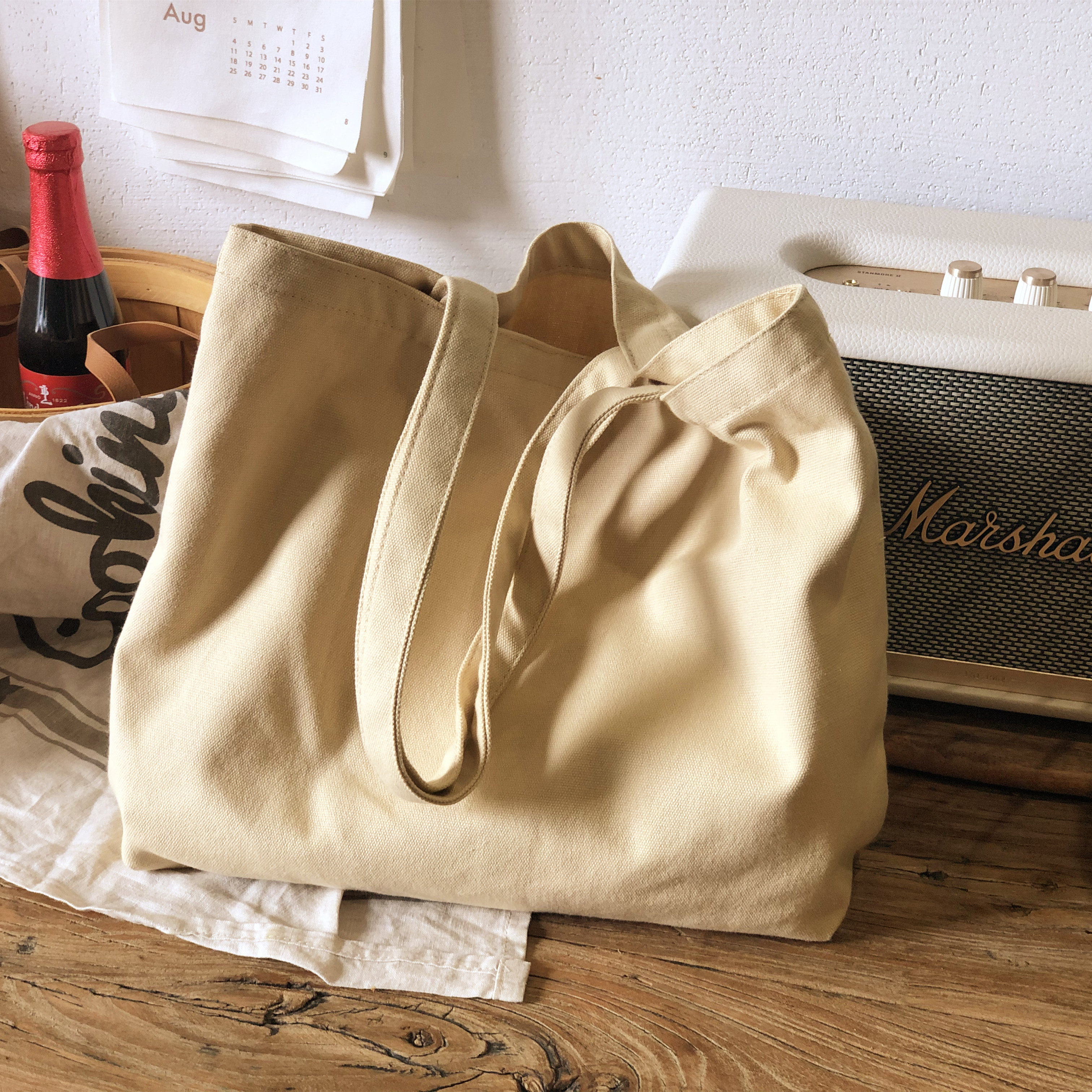 日韩风卡其色帆布包子母包简约文艺休闲单肩手提棉布袋纯色学生新