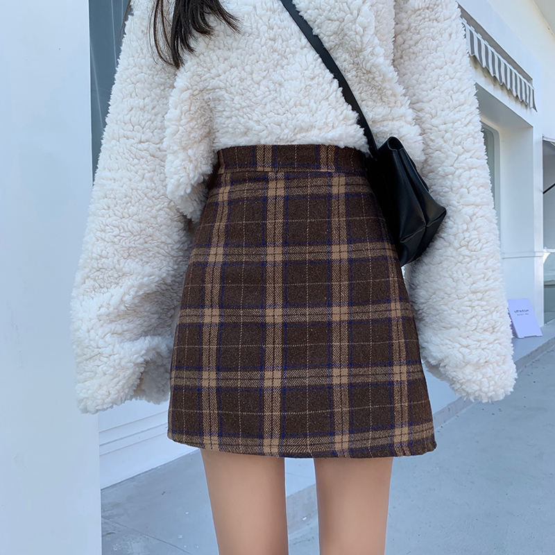 Korean chic retro Plaid high waist skirt