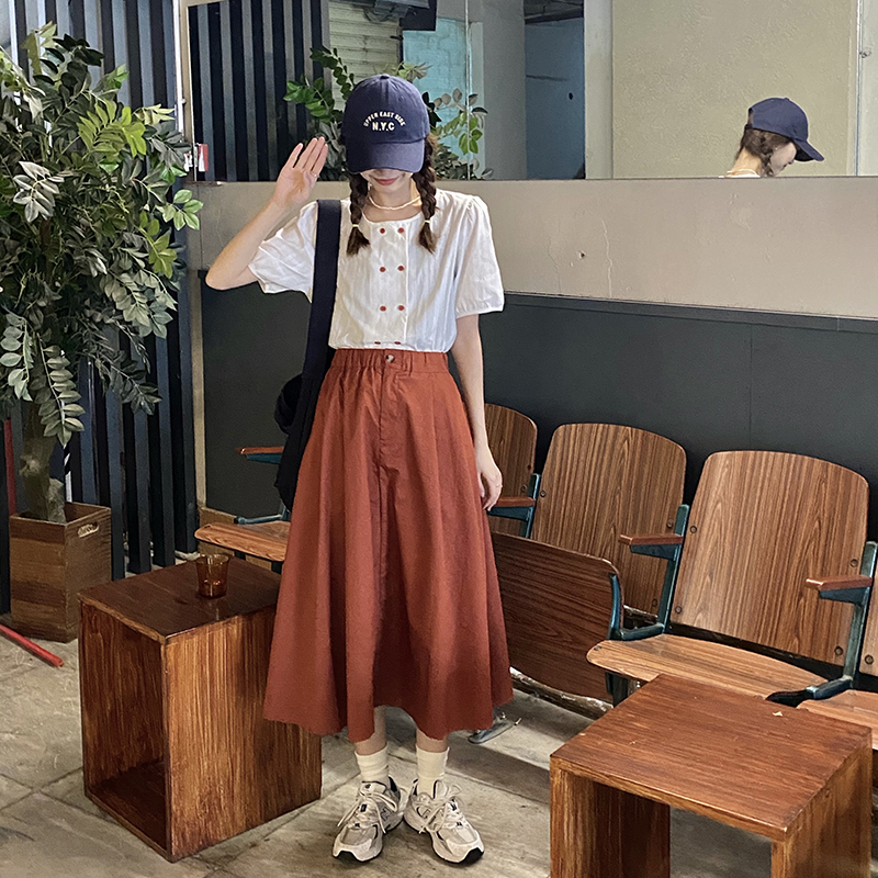 Real auction real price age reduction casual double breasted niche shirt + high waist loose slim skirt suit