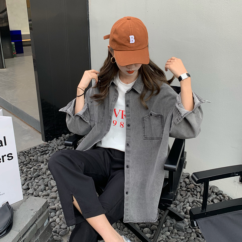 Real photo warehouse new year's holiday denim coat loose Korean retro Hong Kong style shirt coat