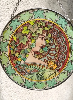 清仓！穆夏春美人AMIA彩绘玻璃挂牌壁饰家居摆件艺术收藏生日礼物