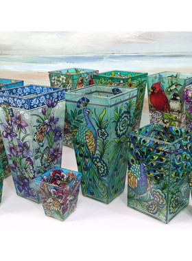 深海吧 新款补货到！美国amia彩绘玻璃花瓶外贸艺术摆件生日礼物