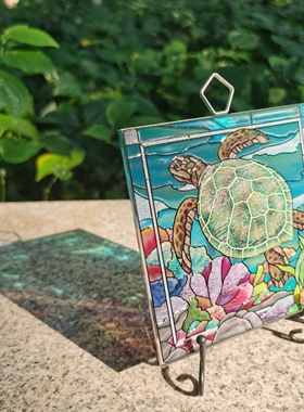 包邮清仓 绿海龟惊艳绚丽彩色玻璃摆件外贸原单AMIA创意礼物女生