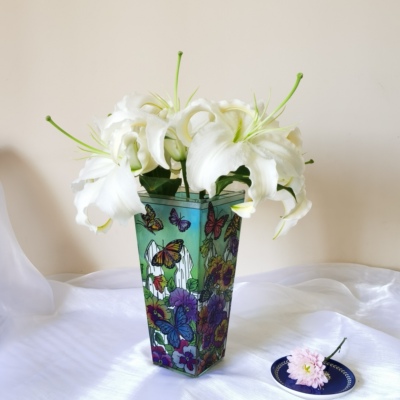 亏本清仓！05蝴蝶三色堇捡漏美国Amia彩绘玻璃花瓶艺术摆件送礼