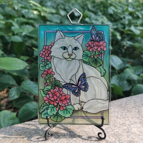 包邮清仓 白色优雅猫咪AMIA彩色玻璃外贸摆件家居装饰品创意礼物