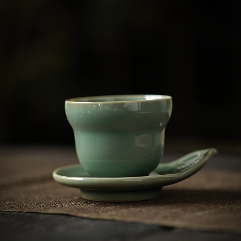 越窑青瓷葫芦茗杯中式复古陶瓷茶具主人杯单杯家用茶杯禅意泡茶