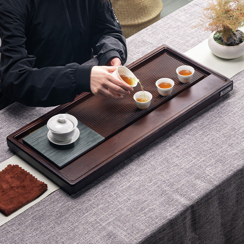 九竹茶盘重竹茶盘排水茶台乌金石茶海家用托盘楠竹整块功夫茶具