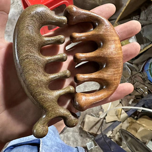 金丝檀木牛骨经络梳按梳子五骨梳手指按器五指养生头疗梳男女