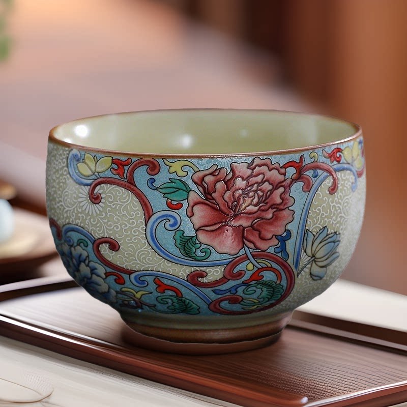 龙凤对杯子汝窑主人杯珐琅彩品茗杯个人单杯泡茶杯陶瓷纪念伴手礼
