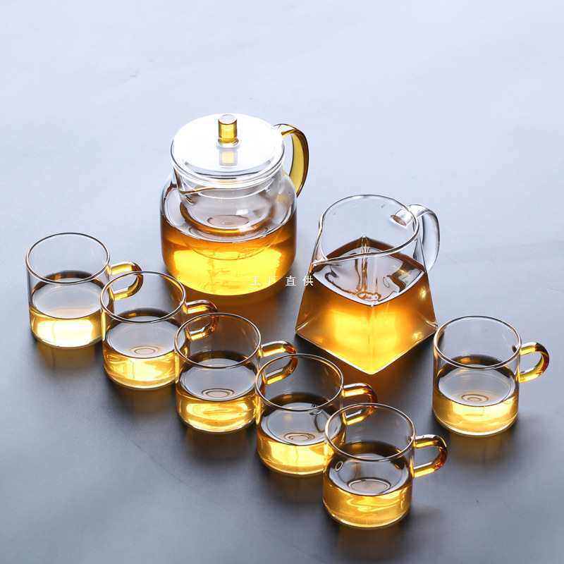 透明玻璃功夫茶具套装加厚耐热带把过滤玻璃茶杯茶壶公道杯