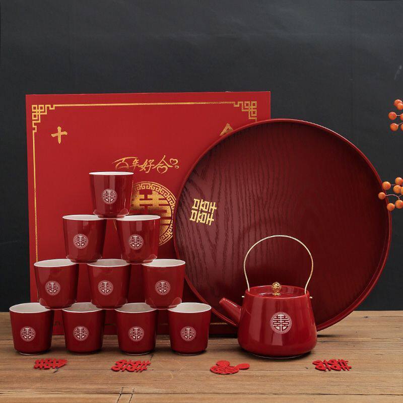 新婚茶具一整套装改口敬茶杯结婚红色茶壶喜庆敬酒杯子陪嫁