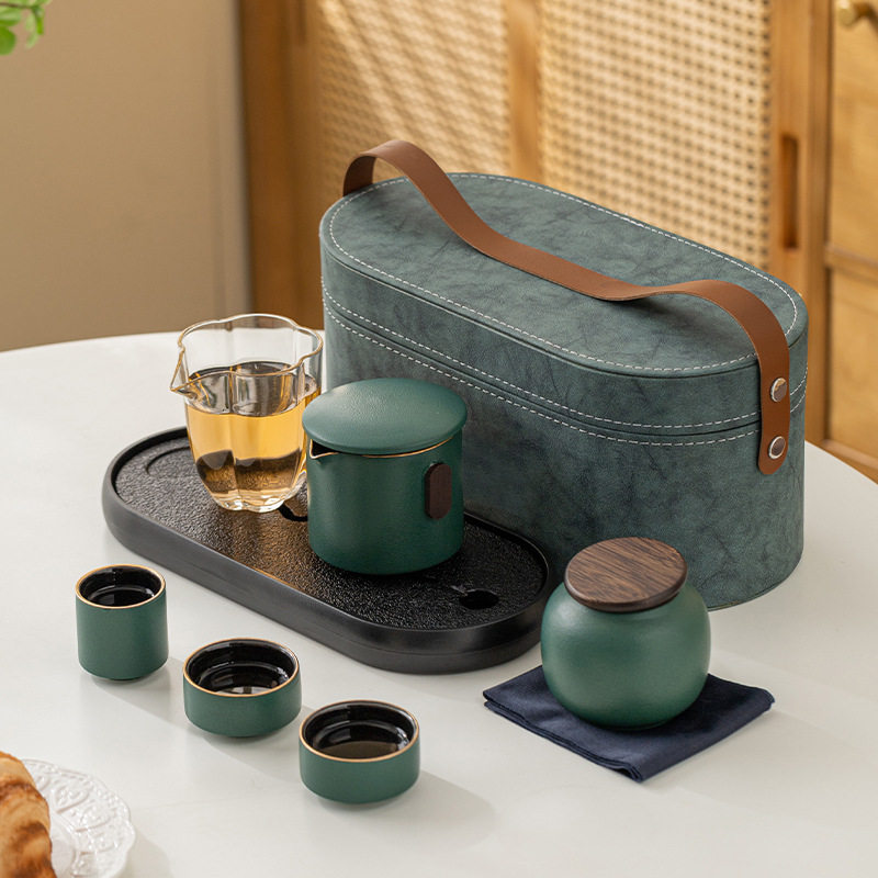 粗陶旅行茶具套装商务户外露营泡茶器简约随身收纳包便携式快客杯