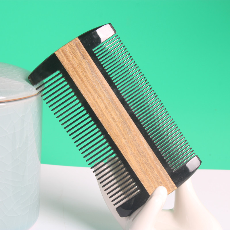 厂家绿檀拼牛角篦子梳牛角拼绿檀木梳密齿梳女