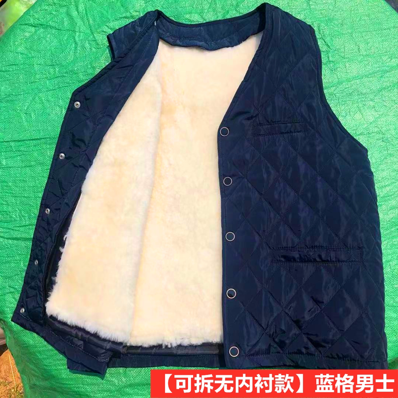 户外马甲男头层牛皮中老年羊毛坎肩冬皮毛一体爸爸装户外背心马夹