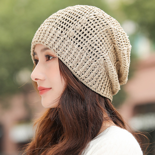 帽子女款2025新款春夏季镂空薄款包头帽洋气遮白发帽手工钩花帽子