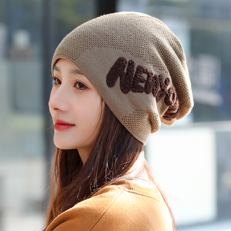 女秋冬毛线帽百搭针织帽堆堆帽子