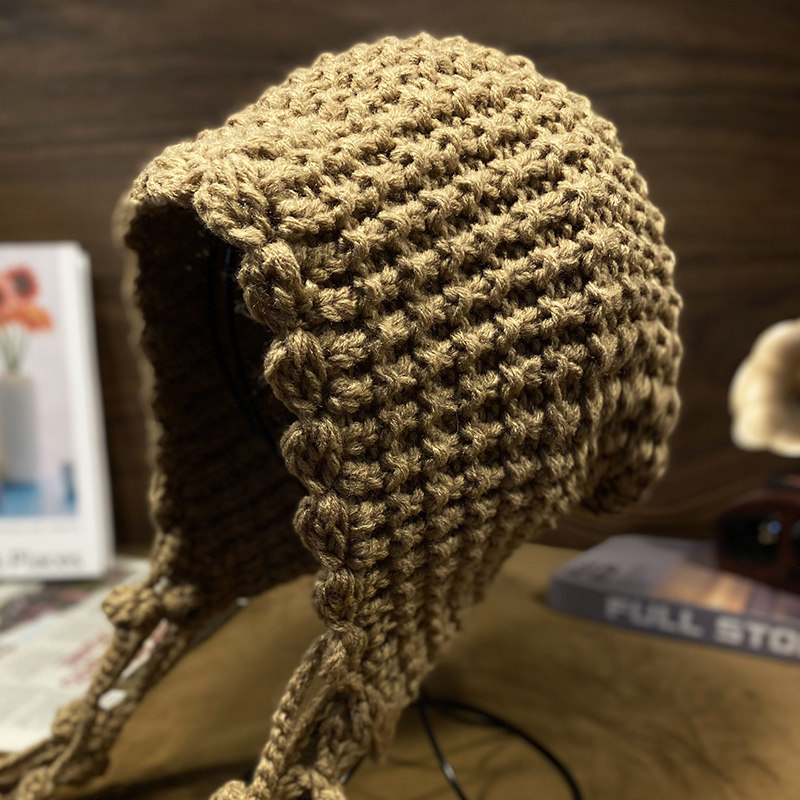 帽子女秋冬季显脸小流苏帽2025新款时尚毛线帽保暖护耳针织1214r