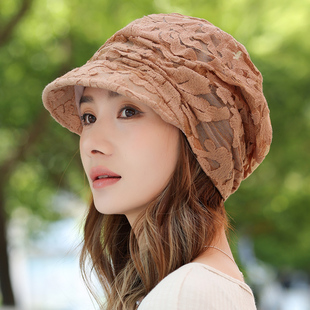 帽子女款夏季薄款蕾丝包头帽2025新款洋气鸭舌帽大头围遮白发帽